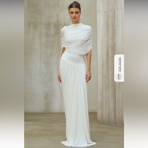 Miss Rosier Catherine White Asymmetrical Pleated Maxi Dress